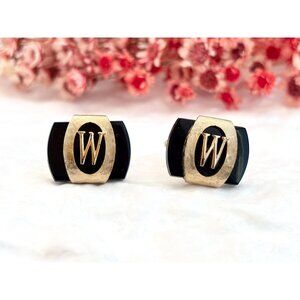 Swank Signed Black & Gold Toned W Emblem 80's Retro Square Vintage Cufflinks